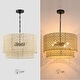 preview thumbnail 10 of 8, 20 in. 4-Light Rattan Tiered Drum Chandelier Light with Black Canopy - 4-Light 20" W