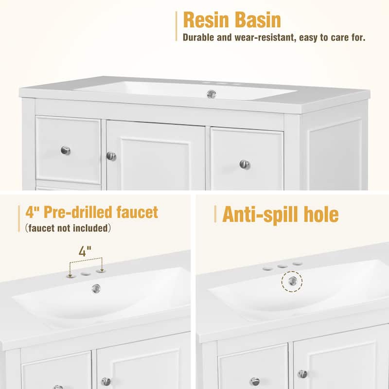 Bathroom Vanity with Sink, Bathroom Vanity Cabinet with 4 Drawers and 1 Door, Storage Cabinet with Adjustable Shelves