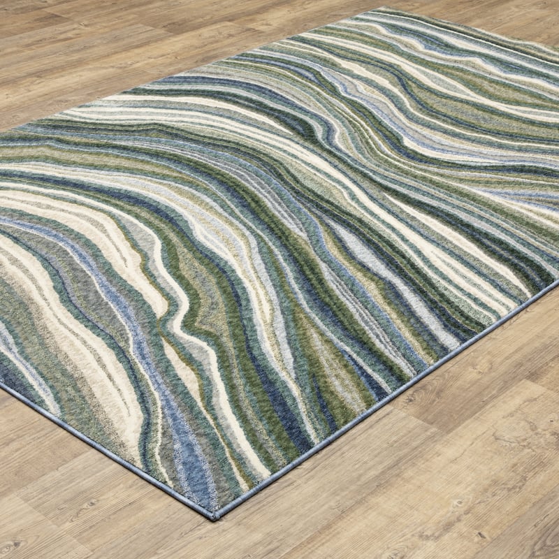 Tobias Abstract Waves Green/ Blue Area Rug