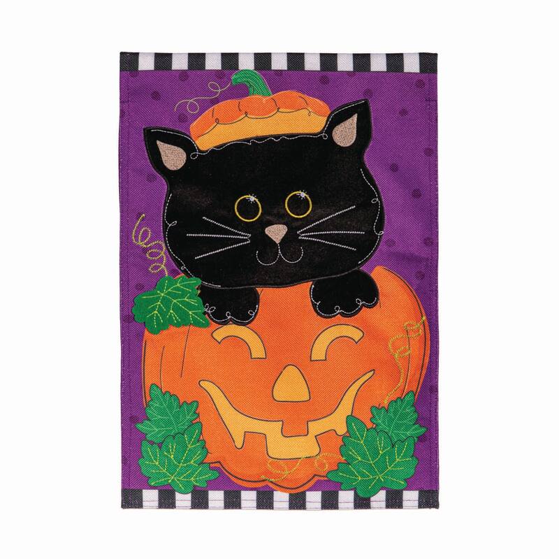Jack O'Lantern & Black Cat Burlap Garden Flag