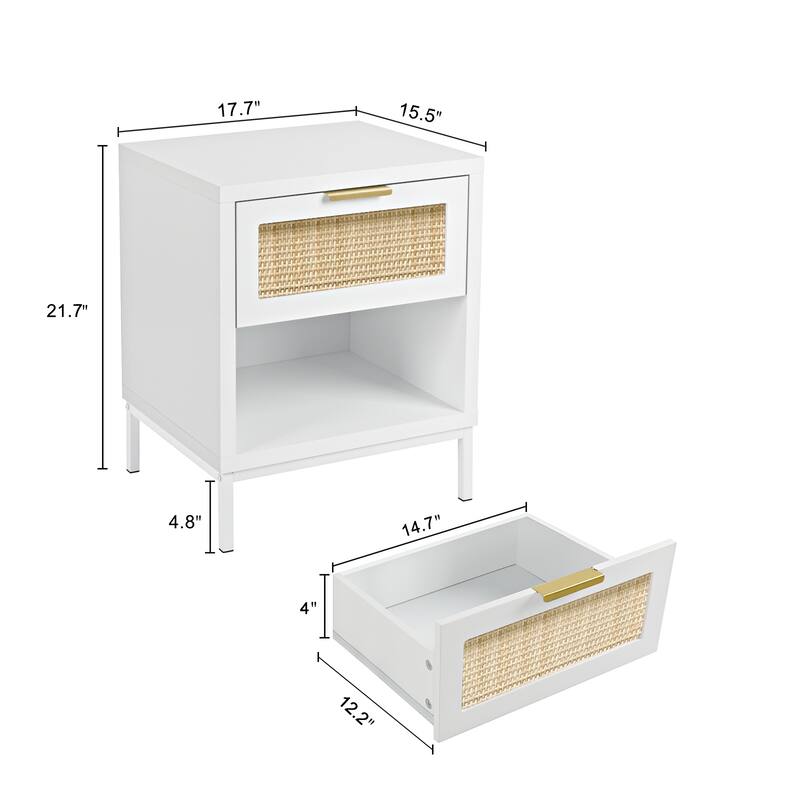 Anmytek Mid-Century Modern 1-Drawer White Nightstand Wood Bedside Table with Storage Shelf for Bedroom