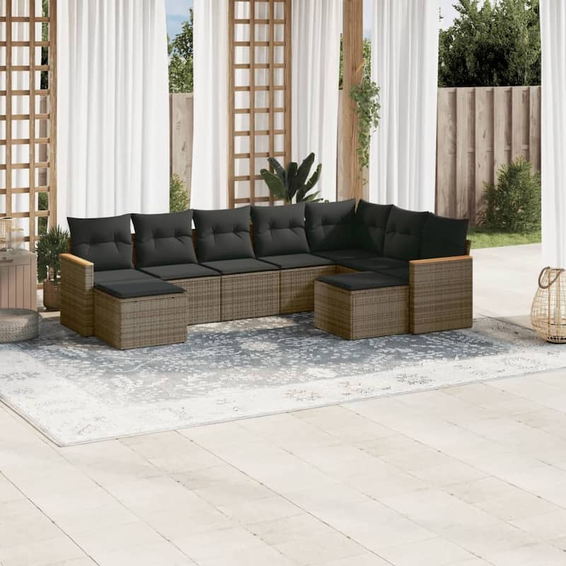 vidaXL Patio Sofa Set with Cushions Outdoor Conversation Furniture Poly Rattan - 24.4 x 24.4 x 27.2 in - Gray without table