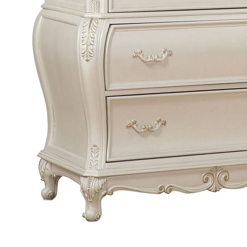 Wooden Drawer Chest with Five Drawers, Pearl White