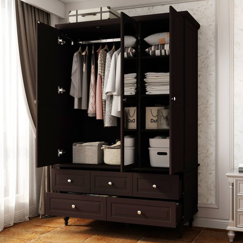 70.9"H Lacquered Wardrobe Armoires Wooden Closet with Mirror Door