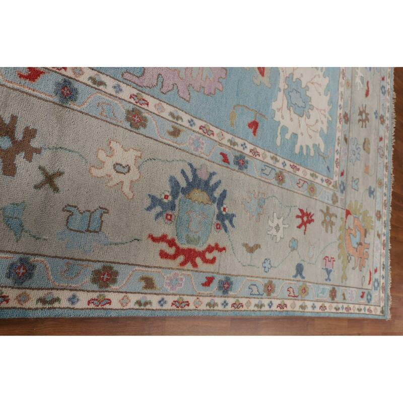 Light Blue Oushak Oriental Large Area Rug Handmade Wool Carpet - 12'0"x 14'11"