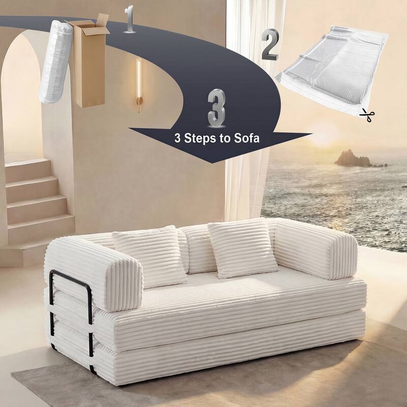Convertible Sofa Bed, 3 in 1 Folding Loveseat Couch Bed Foldable Boneless Couch Floor Sleeper, Corduroy Pull Out Sofa Bed