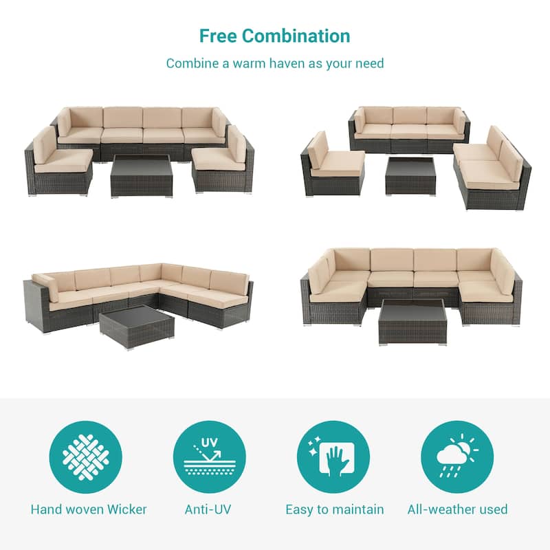 BONASUKI Patio Furniture Set,7-Piece Outdoor Rattan Sectional Sets