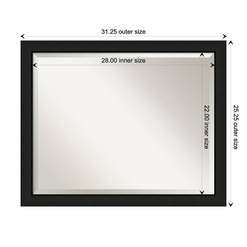 Midnight Black Narrow Beveled Wood Framed Bathroom Vanity Wall Mirror - Midnight Black Narrow - Glass Size 28x22