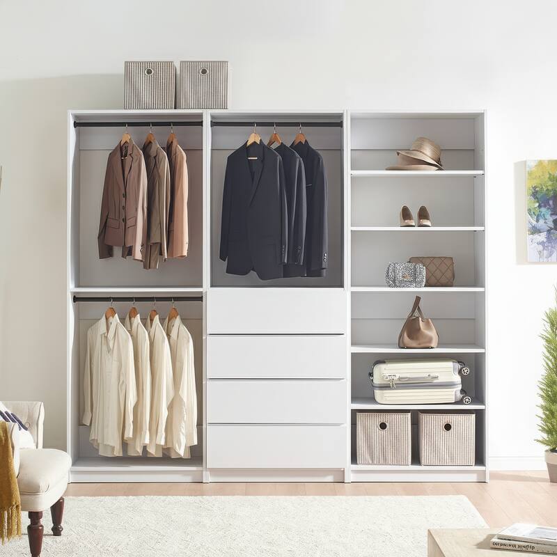 Prosper White Freestanding Walk in Wood Closet System - 94.2"W x 15.7"D x 83" H