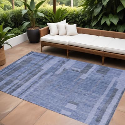 HomeRoots Striped Transitional Rectangle Outdoor Rug