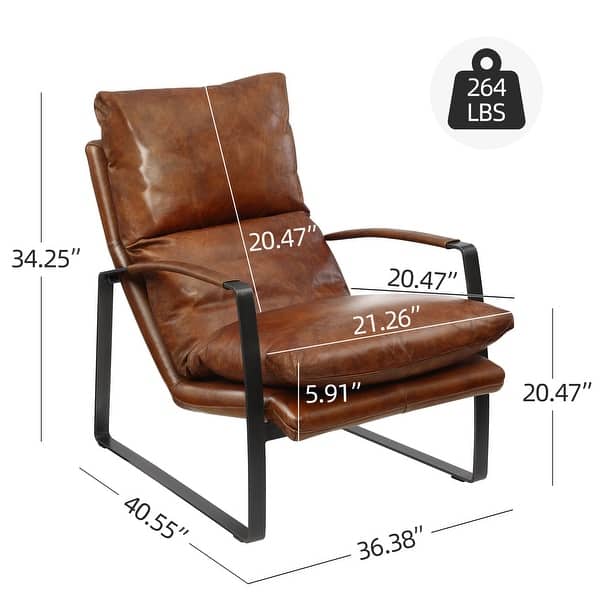 dimension image slide 0 of 3, Art Leon Art Leon Comfortable Genuine Leather Accent Lounge Chair with Cushion Seat