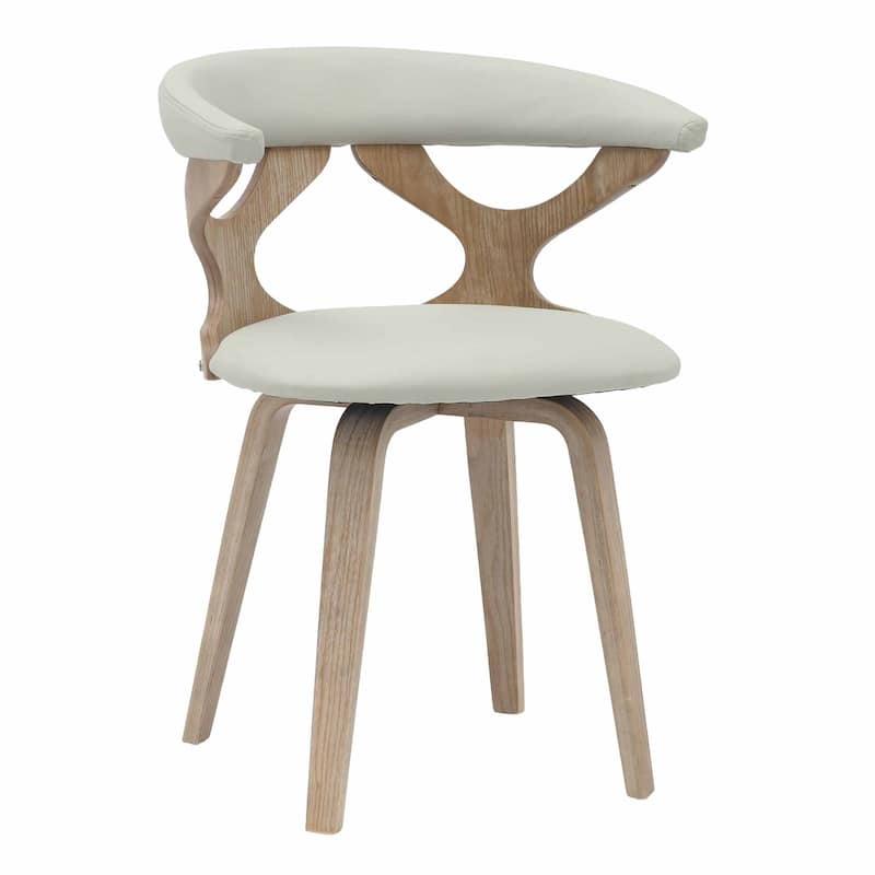 Dining Chairs Round Leather Seat with Solid Wood Legs Accent Arm Chair Modern Cut-Out Design - Washed Walnut/Light Grey