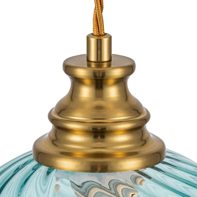 8" Blue Twisted Clear Glass Pendant Light Modern Kitchen Dining Room - Dia.8-in