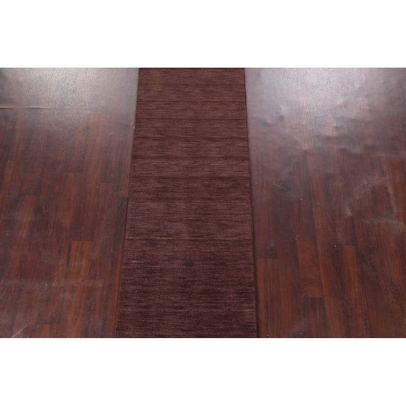 Contemporary Solid Gabbeh Oriental Runner Rug Hand-knotted Wool Carpet - 2'9" x 9'10"