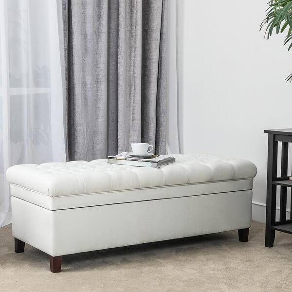 slide 1 of 6, Adeco Button Tufted Cushion Padded Linen Storage Ottoman