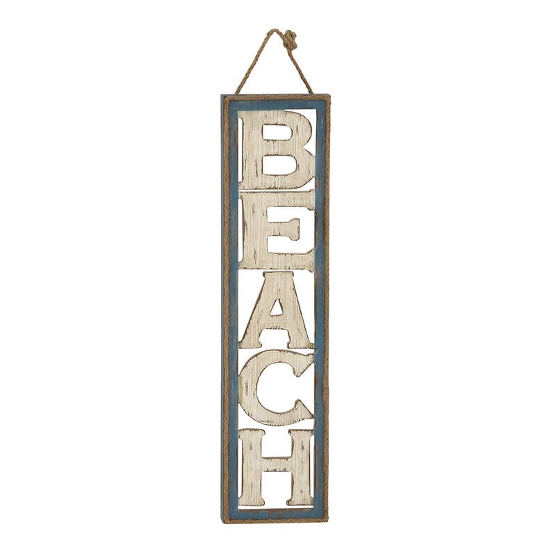Wooden Sign Beach Wall Decor with Rope Hanger - Beige - Roche River Decor