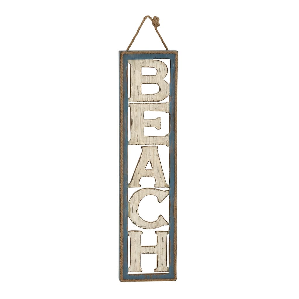 Wooden Sign Beach Wall Decor with Rope Hanger - Beige - Roche River Decor