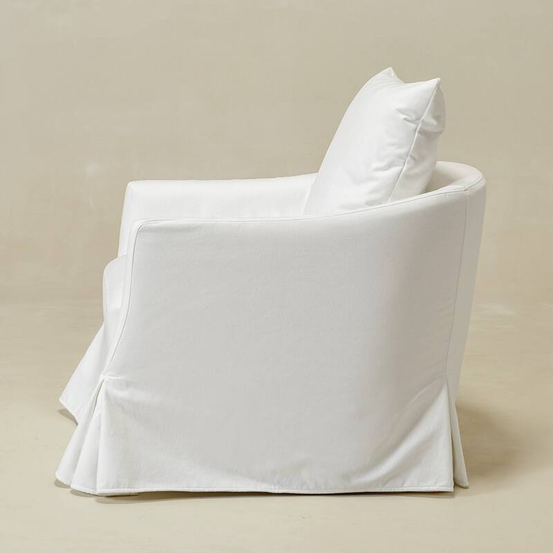 KINWELL 32" W Down Fill Upholstered Slipcovered Swivel Barrel Accent Armchair