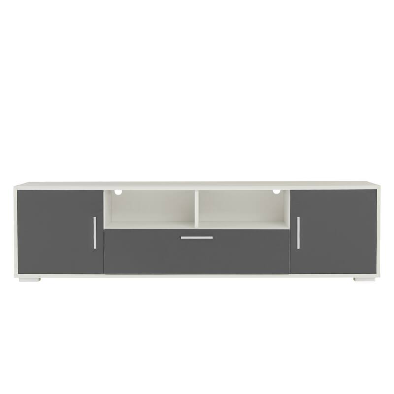 GDF Studio - Modern Particle Board TV Stand with LED Remote Lighting, Storage Cabinets & Open Shelves