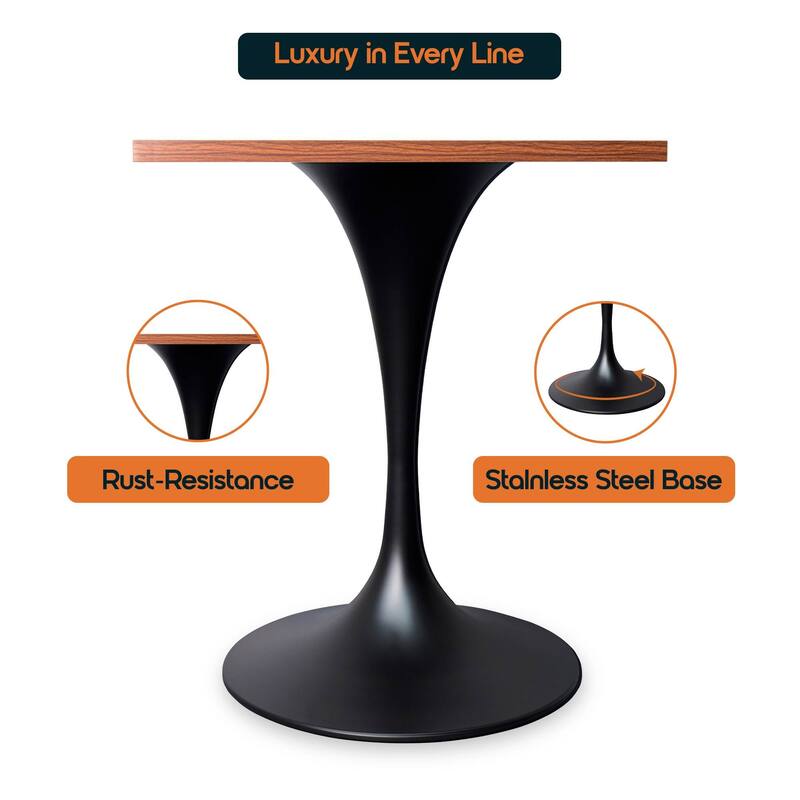 Verve 24 in. Wide Dining Table Square MDF Wood Tabletop in Black Stainless Steel Pedestal Base Accent Kitchen Table