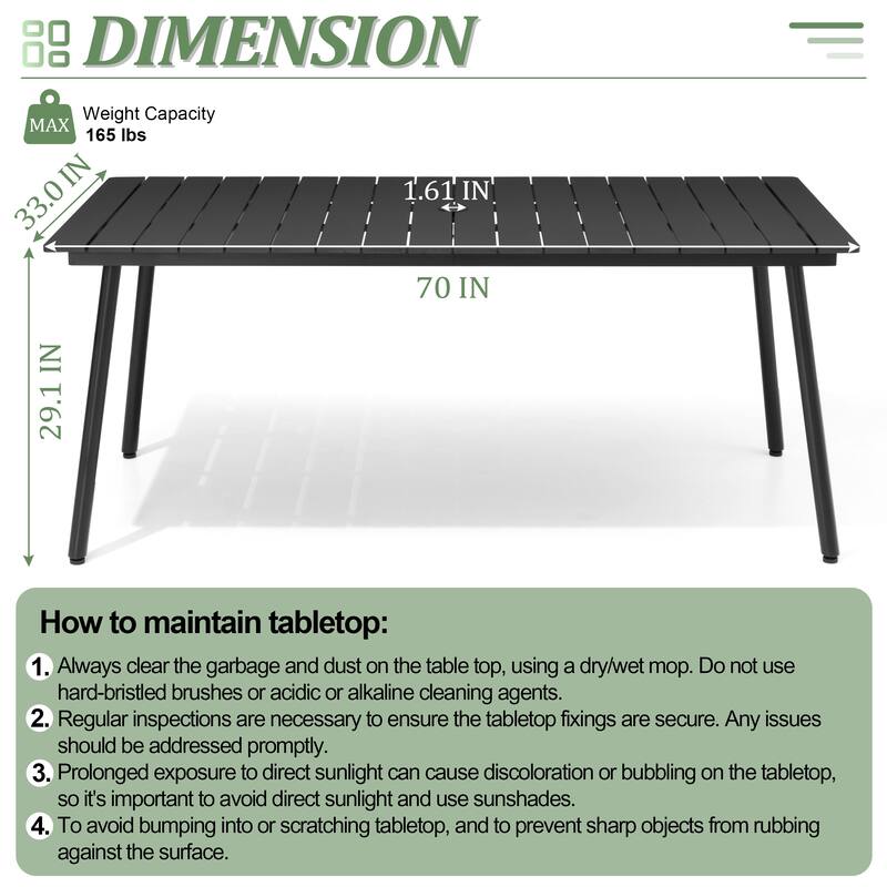Outdoor Patio Rectangular Aluminum Dining Table Set with Umbrella Hole with Rattan Chair