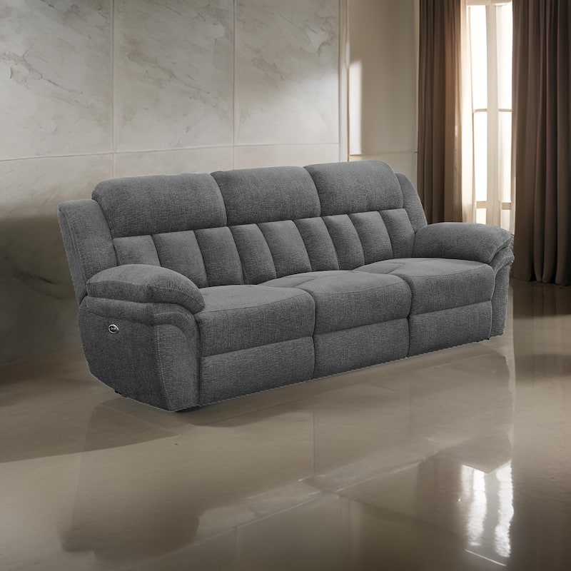 Diko 99 Inch Dual Power Recliner Sofa, Cushioned Tufted Seats, Gray Finish
