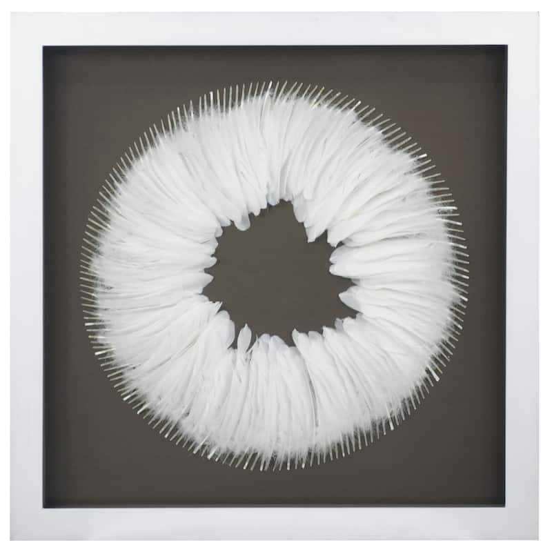 HUJI White Feather Wreath Shadow Box Wall Decor - White