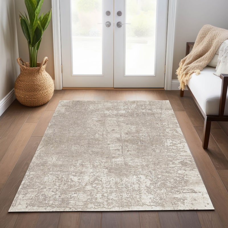 Machine Washable Indoor/ Outdoor Abstract Solid Chantille Rug