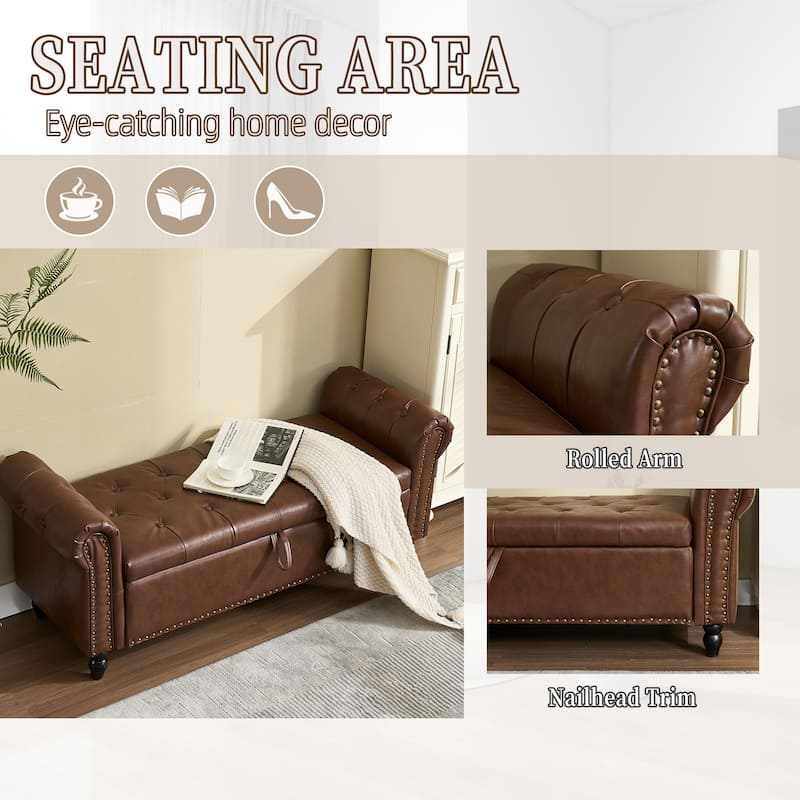 Storage Ottoman 55.12 Inches Upholstered Fabric Storage Ottoman Bench,Button Tufted Ottoman with Storage