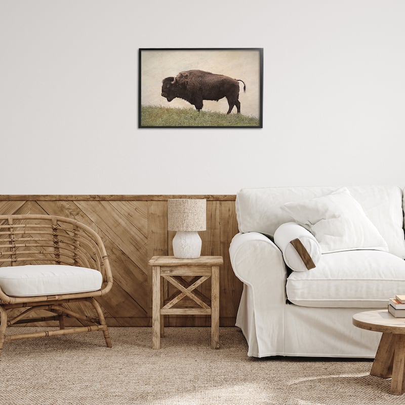 Stupell Serene Buffalo on Country Hill Framed Giclee Art Design By Steve Toole