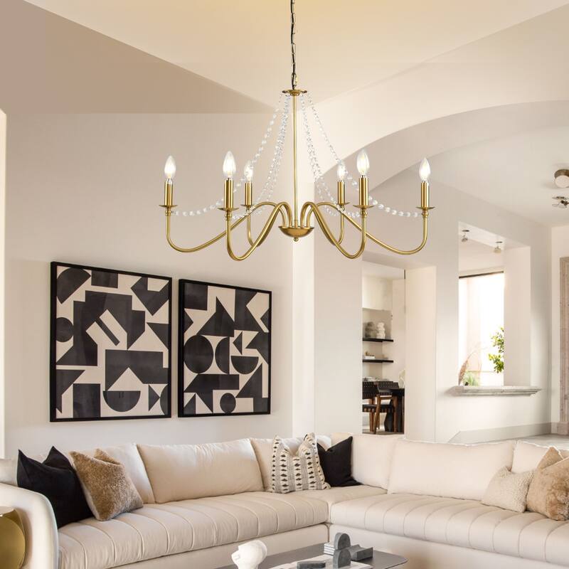 Modern Farmhourse 6-Lights Classic Chandelier with Crystal Accents
