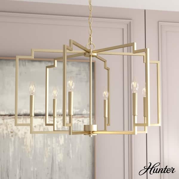 slide 2 of 7, Hunter Zoanne 6-Light Modern Geometric Chandelier - Entry, Dining Room - Contemporary, Transitional 30" - Alturas Gold