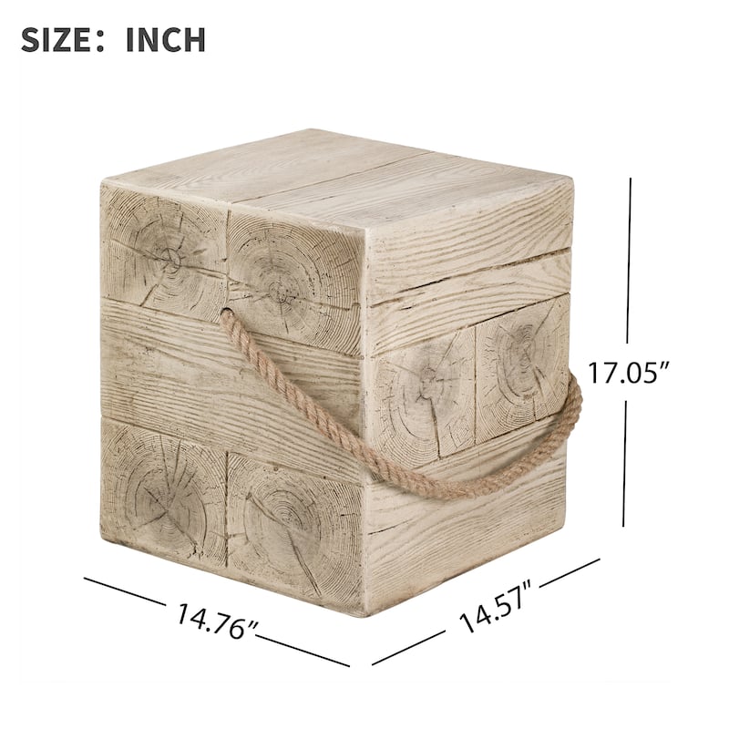 Christopher Knight Home - 14.76'' Rustic Wood Look Square MGO Side Table with Decorative Braided Cord - Wood Finish