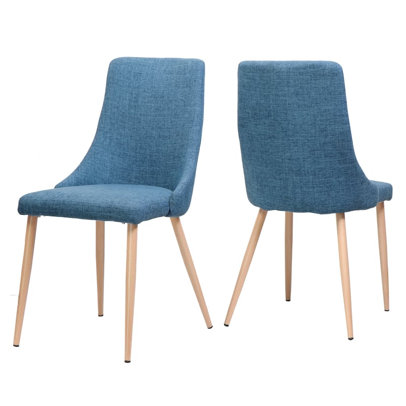Modern Set of 2 Dining Chairs with Fabric Upholstered Backrest Seat, Wood Finish, Metal Legs for Dining Room Living Room