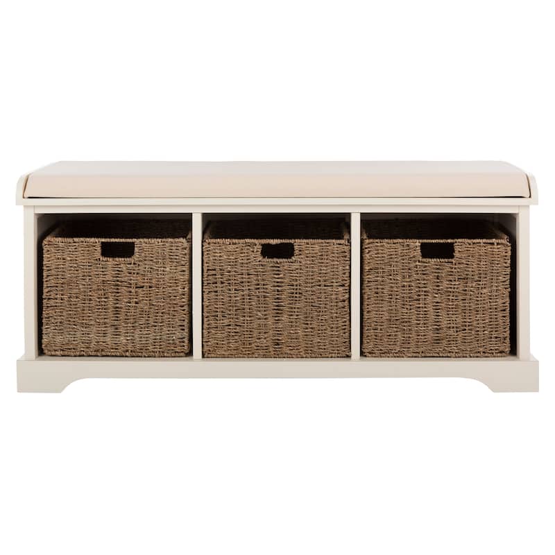 SAFAVIEH Lonan White 3-drawer Wicker Storage Bench - 47" W x 16.1" L x 19.9" H