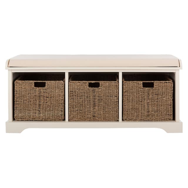 SAFAVIEH Lonan White 3-drawer Wicker Storage Bench - 47" W x 16.1" L x 19.9" H