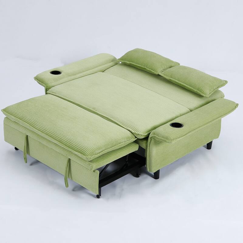 65.74-inch Green Corduroy Multi-functional Sofa Bed with Adjustable Armrests and Backrests