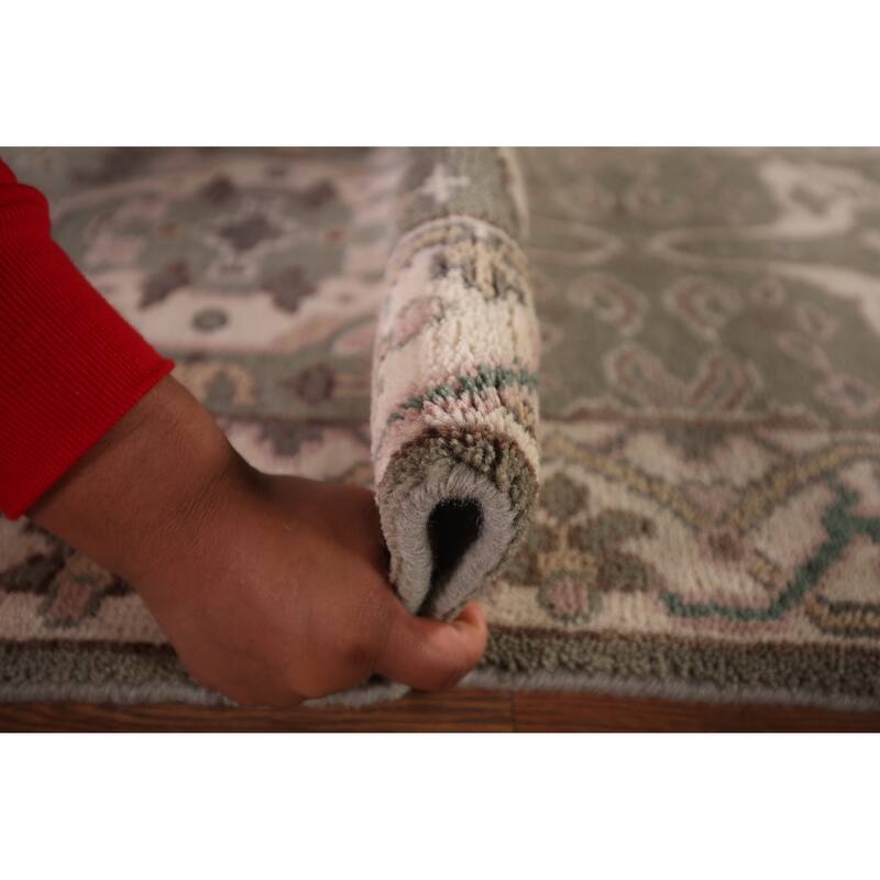 All-Over Green & Ivory Oushak Oriental Runner Rug Handmade Wool Carpet - 2'7"x 9'11"