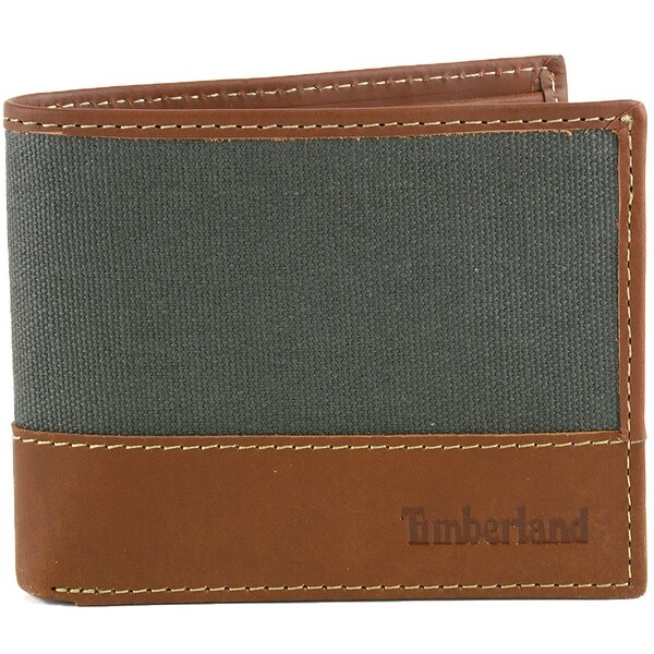 Timberland Mens Canvas & Leather Trim Bifold Passcase Wallet
