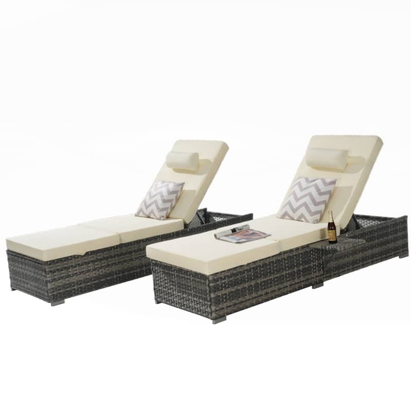 Outdoor Chaise Lounge Chair Set of 2 with Storage