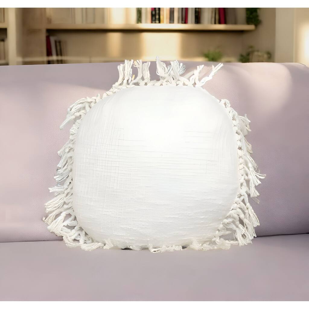 18" X 18" White Round Cotton Throw Pillow with Fringe