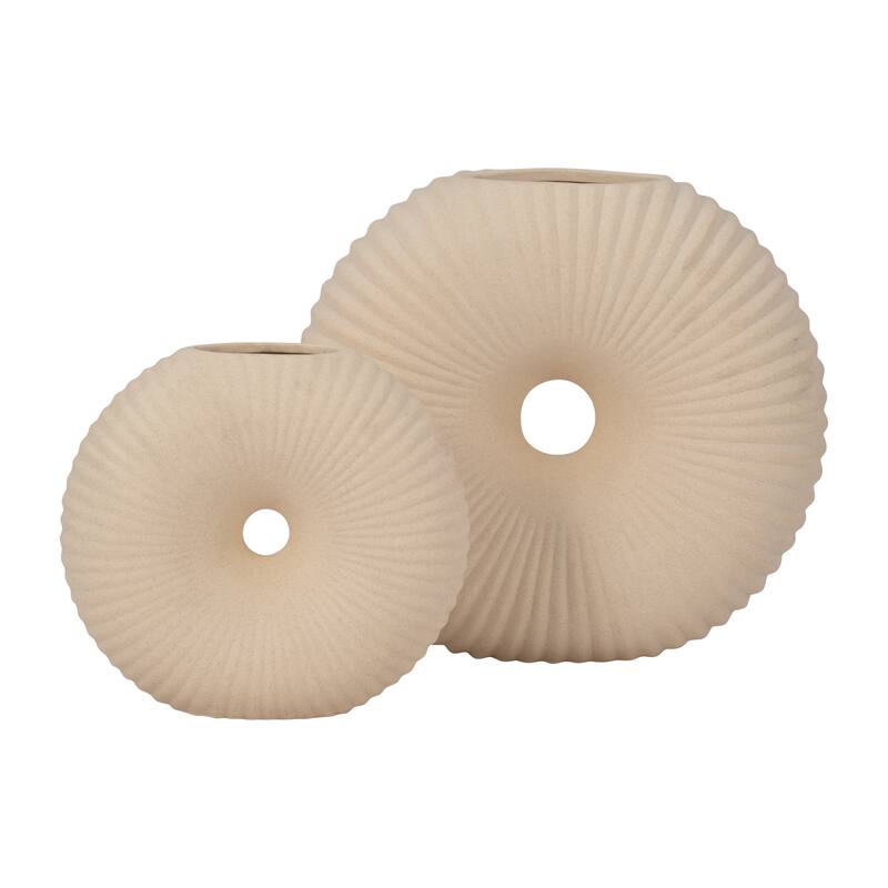 Sagebrook Home Ceramic Donut Hole Vase, Round, Solid, Ivory/Beige, Contemporary
