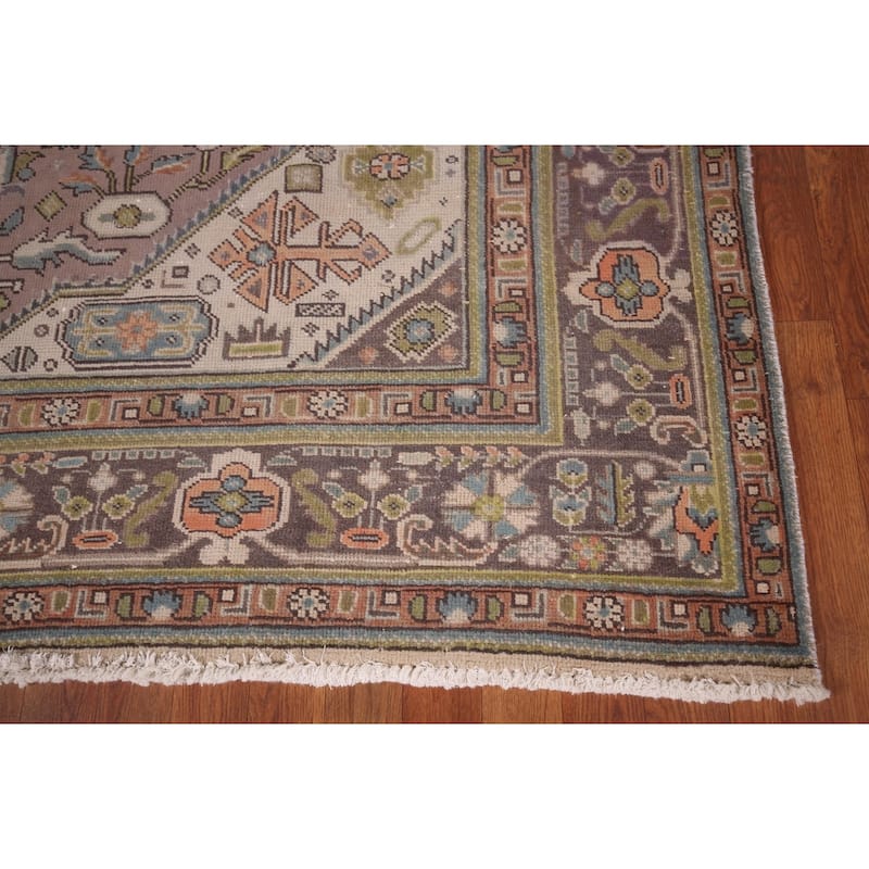 Traditional Tabriz Persian Vintage Rug Hand-Knotted Brown Wool Carpet - 7'6"x 11'1"