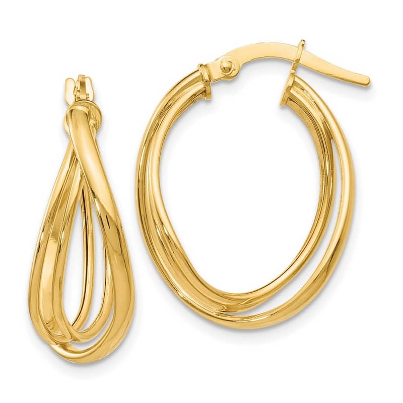Curata 14k Yellow Gold Polished Twist 21x10mm Wide Oval Hoop Earrings