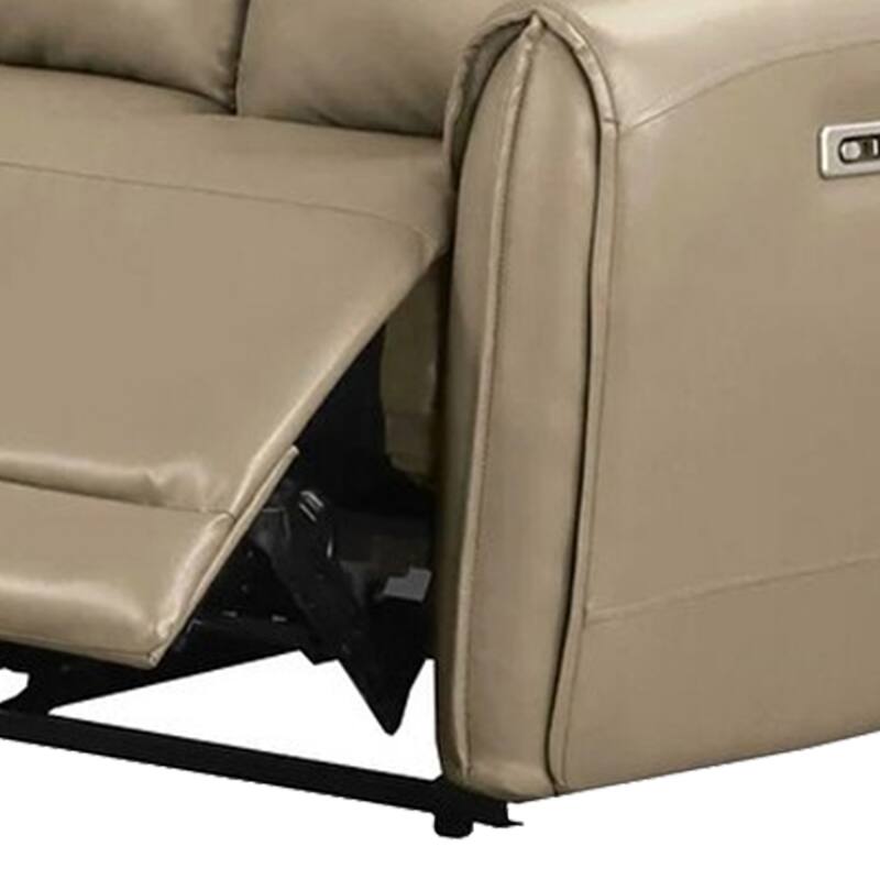 Sily Power Reclining Loveseat, Beige Faux Leather, 57 Inch, USB Ports