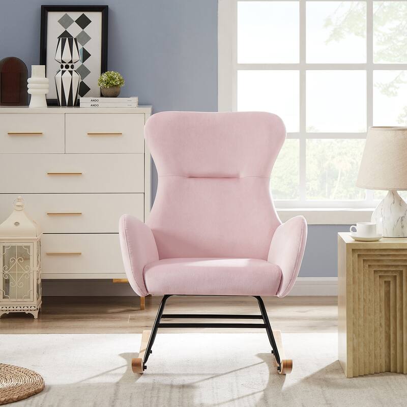 Grey velvet rocking chair for Living Room and Bedroom - Pink