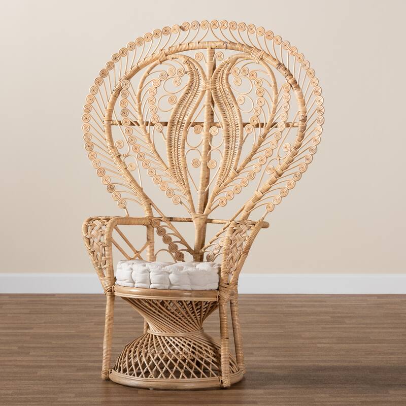 Fedra Modern Bohemian Natural Brown Rattan Peacock Accent Chair