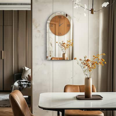 Modern Arched Mirror Clock Wall Double-Layer Glass Decor Mirror Clock Large