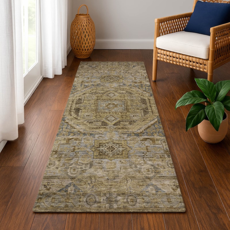 Premium Washable Super Soft Vintage Traditional Mayfield Rug - Brown - 2'3" x 7'6"