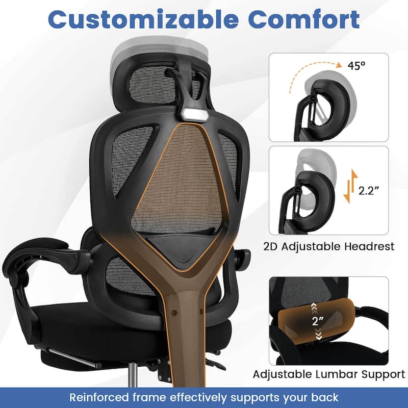 Costway Ergonomic Office Chair with Retractable Footrest & 135° - See Details